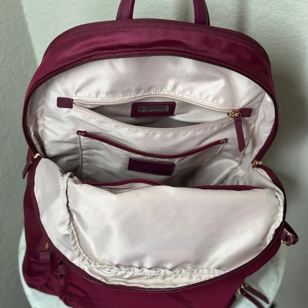 Tumi Voyageur Maroon Ladies Laptop Backpack with Gold Accents. Nylon and Leather - Picture 15 of 16